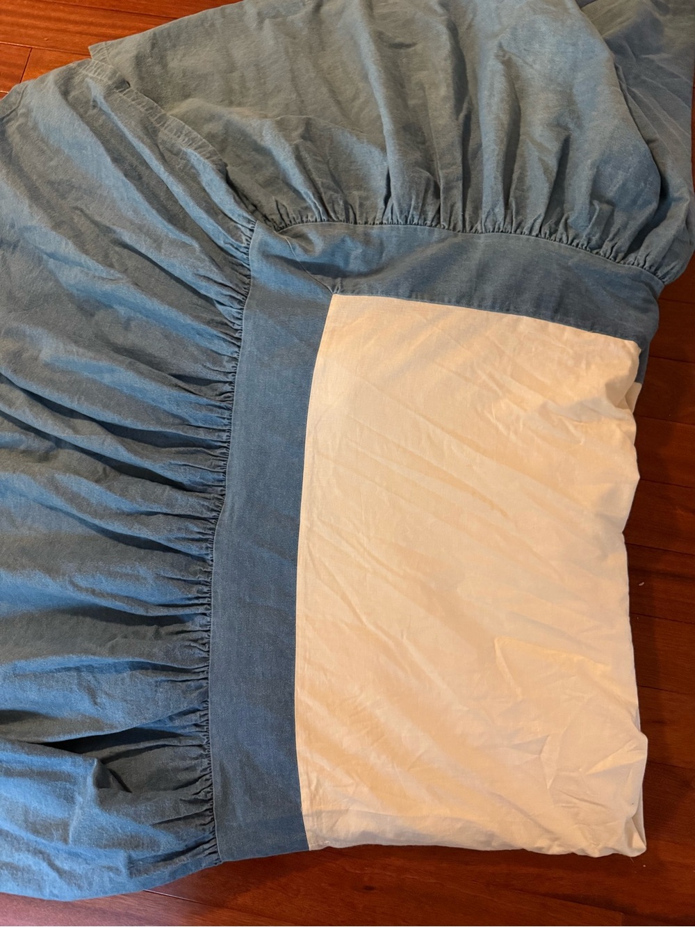 Double D Ranch Home Bedskirt Queen Denim Blue Cotton 18” Drop Split Skirt RARE